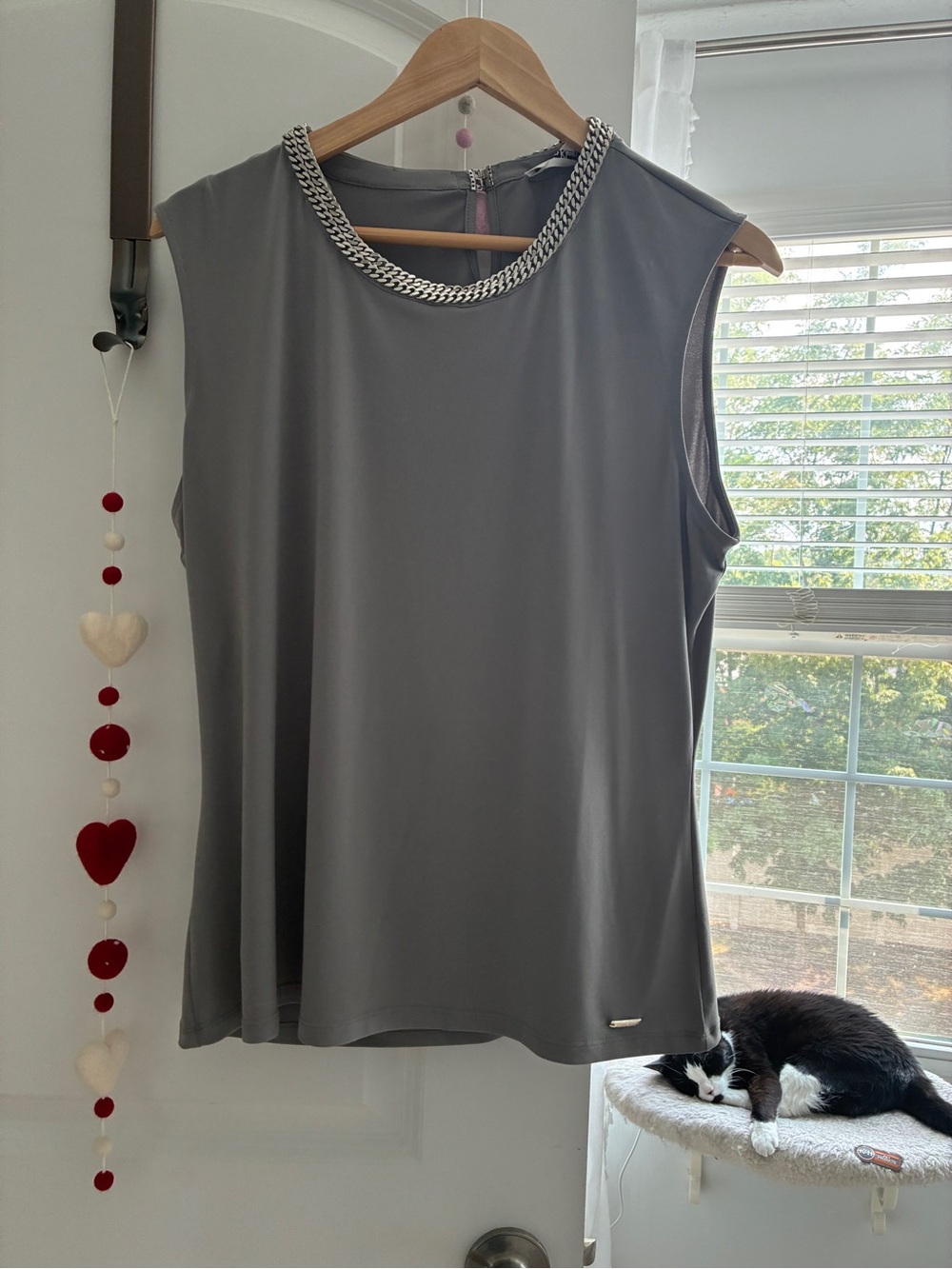 NWT Calvin Klein Chain Neck Draped Sleeveless Top Tin Gray XL